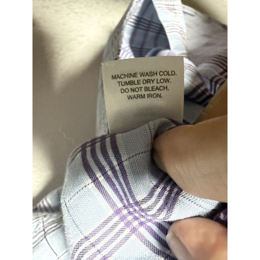 Johnston & Murphy Classic Fit Plaid Button Down Shirt L Large Light Blue Cotton - Picture 10 of 10